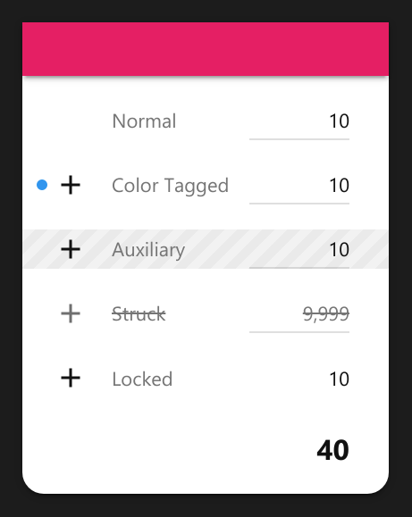 A Group showing the 5 different Element settings