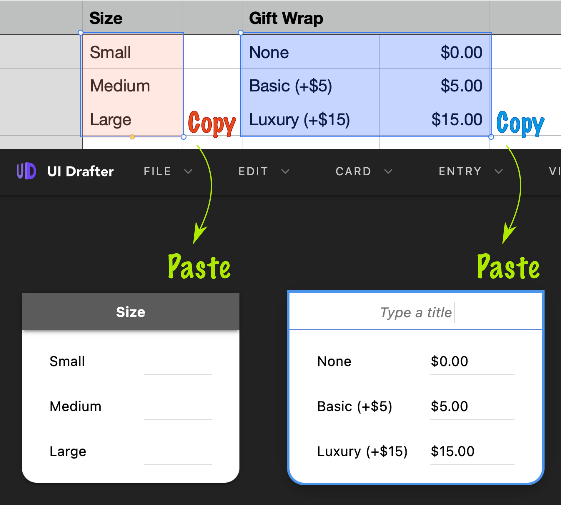 How to paste from spreadsheets to Uxtly